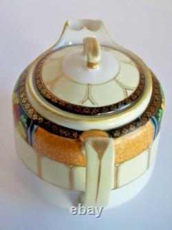 Théière en porcelaine fine antique Noritake peinte à la main pour 1 personne avec crème et sucre, Japon.