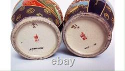 Très Belle Paire De Vases Satsuma Signé Seizan (marque Rouge) Meiji / Période Taisho