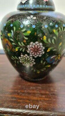 Très Belle Période Meiji Cloisonné Enamel Brass Floral Pheonix Vase Japonais
