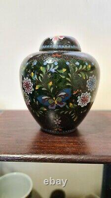 Très Belle Période Meiji Cloisonné Enamel Brass Floral Pheonix Vase Japonais