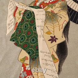 Très Belle S. Antique 1940 En Soie Japonaise Geisha Echarpe Japonisme Chinoiserie