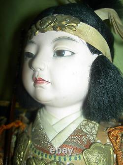Très Fine, Antique Japonaise Onna-bugeisha, Poupée Guerrière Femelle Avec Des Yeux De Verre