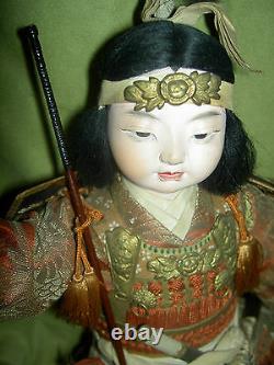 Très Fine, Antique Japonaise Onna-bugeisha, Poupée Guerrière Femelle Avec Des Yeux De Verre