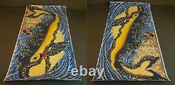 Très Fine Grande Main Japonaise Peinture Samouraï Et Une Baleine Sur Papier