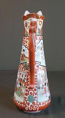 Très Fine Grande Polychrome Japonaise Meiji Période Kutani Pitcher Vase Signé