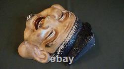 Très Fine Japonais Meiji Période Polychrome Mud Clay Masque Homme Avec Chapeau Noir