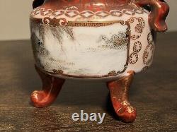 Très belle antique 1868 japonais Kutani Watano Sei porcelaine miniature urne trépied