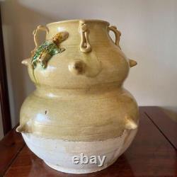 Turtle Vase 7,8 Pouces Japonais Antique Okimono Vieille Poterie Figurine Beaux-arts