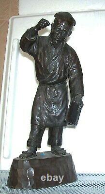 Une Belle Antique Japonais Big Heavy Bronze Figurine Hantée D'un Homme