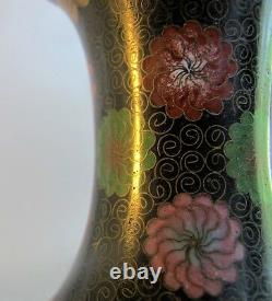 Vase À Cloisonne Meiji-era Fine Et Rare Avec Feuilles Dorées Vers 1890 Antique