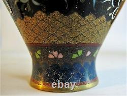 Vase À Cloisonne Meiji-era Fine Et Rare Avec Feuilles Dorées Vers 1890 Antique