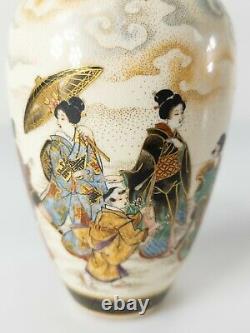 Vase De Satsuma Japonais Antique Signé Ryozan Scène Figurale Réparée Comme Est