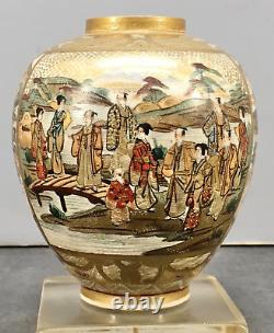 Vase Meiji Satsuma Japonais Avec Les Gens Et Le Paysage, Signé