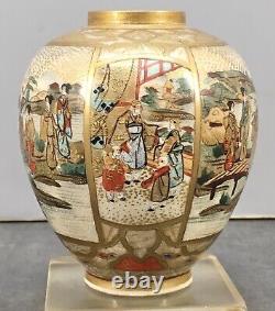Vase Meiji Satsuma Japonais Avec Les Gens Et Le Paysage, Signé