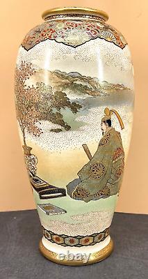 Vase Meiji Satsuma Japonais Avec Samurai, Aristocrates & Designs Floraux, Signé