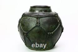 Vase en bronze avec motif de corde gravé de 9,8 pouces de l'ère MEIJI, antiquité japonaise d'art ancien fine