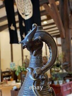 Vase en bronze gravé DRAGON de 9,4 pouces - Ancienne figurine d'art japonais