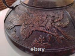 Vase en bronze motif PHOENIX 9.8 pouces avec boîte Art ancien japonais vintage de qualité