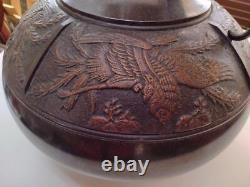 Vase en bronze motif PHOENIX 9.8 pouces avec boîte Art ancien japonais vintage de qualité