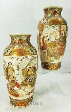 Vases Satsuma Japonais Antiques Avec Guerriers Samouraïs Finement Peints