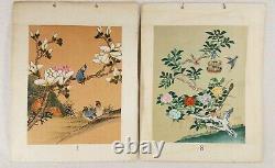 Vtg Peintures D'oiseau Japonaises Originales Sur Papier De Riz En Guache Très Fin Détail